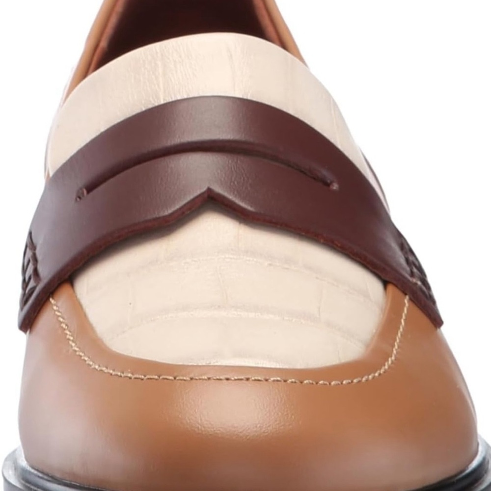 Ecco Tri-Tone real Leather Penny Loafers in Tan, Cream & Dark Brown